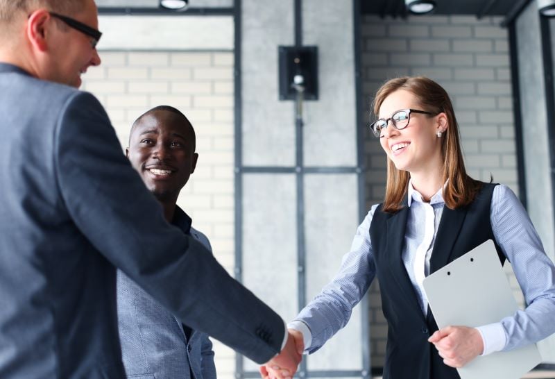 Professional team members shaking hands